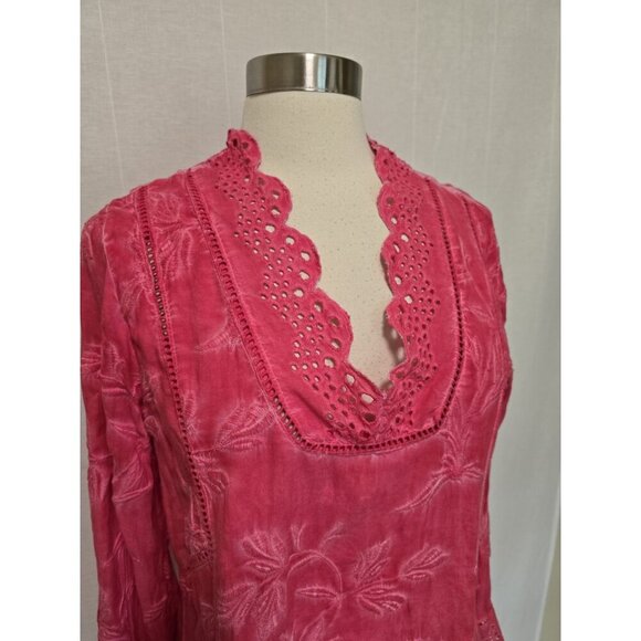 Soft Surroundings Pink Embroidered Boho Tunic Top Womens Size Medium - Picture 2 of 6